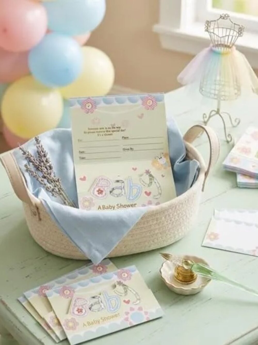 Pastel Patchwork & Buttons Baby Shower Invitations – Set of 6